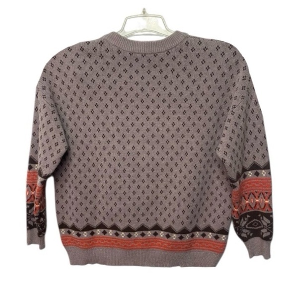 Thick Tight & Rib Knit Crewneck Sweater Taupe Brown Coral Fair Isle Pattern - Picture 4 of 10